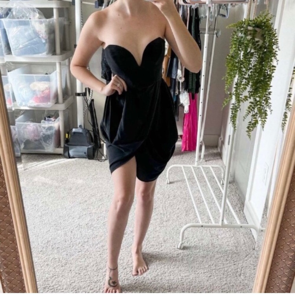 Zimmermann Draped Silk Strapless Black Dress
